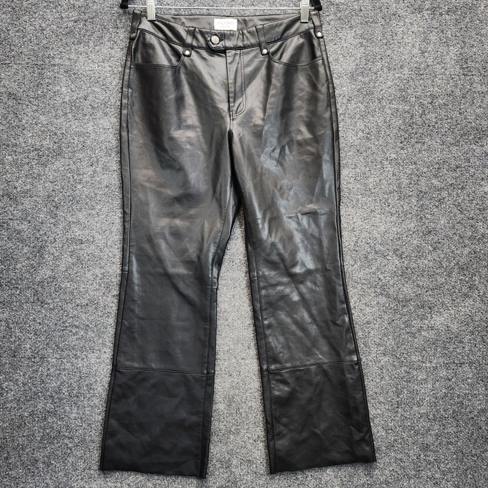 Pilcro Women's Faux Leather High Rise Flare Leg‎ Y2K Minimalist Pants Size 28